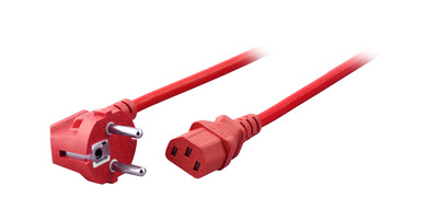 Netzleitung Schutzkontakt 90° - C13 -- 180°, rot, 3,0 m, 3 x 1,00 mm², EK588RT.3V2 (Produktbild 1)