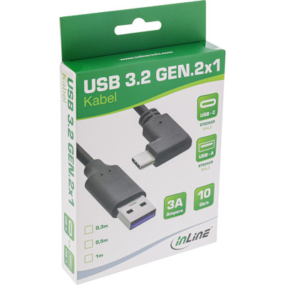 InLine® USB 3.2 Kabel, USB-C Stecker gewinkelt an A Stecker, schwarz, 1m (Produktbild 2)