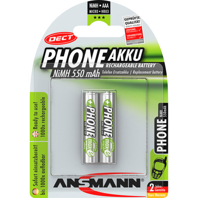 ANSMANN 5035523 NiMH-Akku Micro AAA, Phone DECT, HR03 1.2V, 2er-Pack (Produktbild 1)