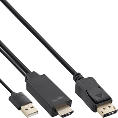 InLine® HDMI zu DisplayPort Konverter Kabel, 4K, schwarz/gold, 1,5m (Produktbild 1)