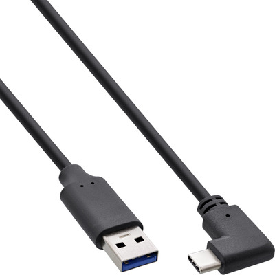 InLine® USB 3.2 Kabel, USB-C Stecker gewinkelt an A Stecker, schwarz, 1m