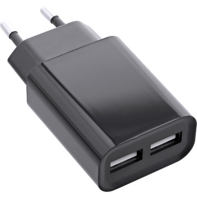 InLine® USB Ladegerät DUO, Netzteil 2-fach, 100-240V zu 5V/2.1A, schwarz (Produktbild 1)